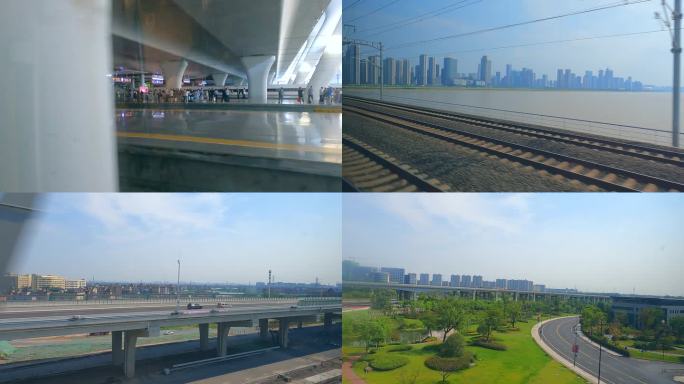 火车进杭州东站铁路沿线景色