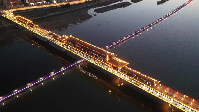 咸阳渭河古渡廊桥航拍
