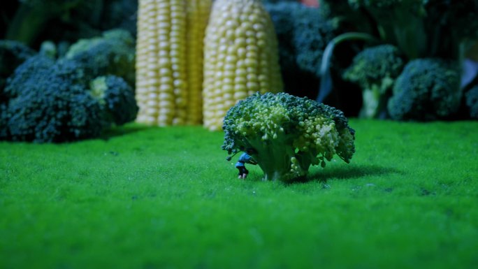 拍照小人模型西兰花草坪微缩景观农民微缩