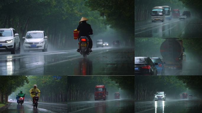 中国道路雨中行驶的车辆