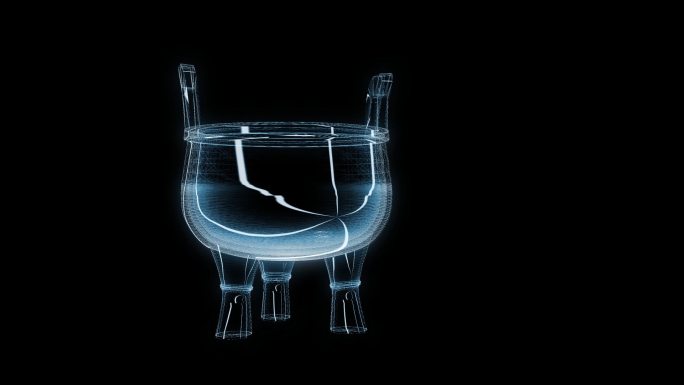 透视全息青铜器三足鼎透明通道素材