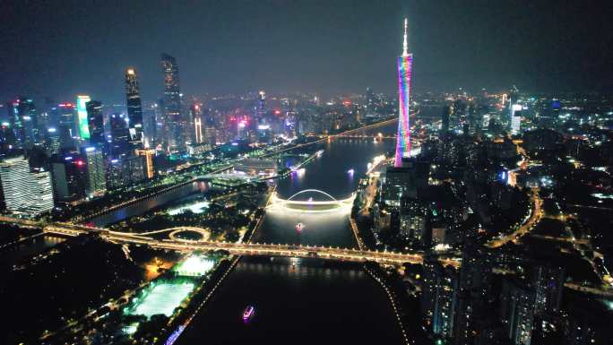 4k高清航拍广州珠江新城新中轴线夜景空镜