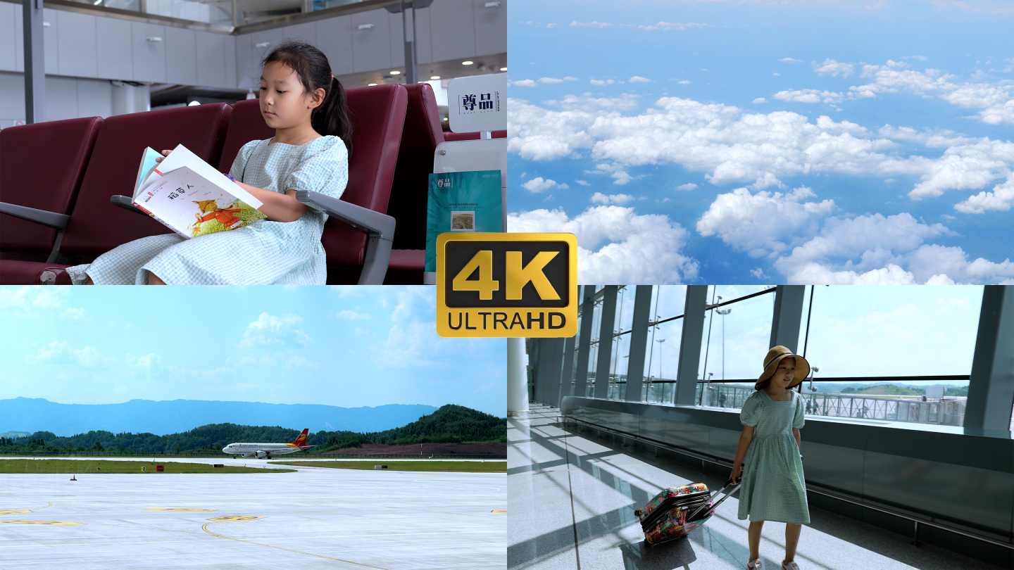 4K升格实拍乘坐飞机旅行的东方女孩