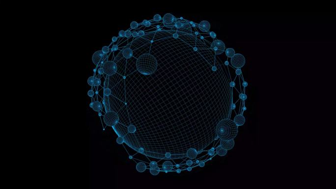 4K蓝色全息科技线框粒子素材带通道