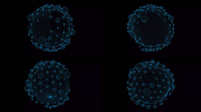 4K蓝色全息科技线框粒子素材带通道