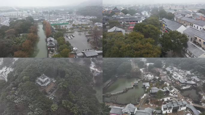 木渎航拍古镇园林雪景