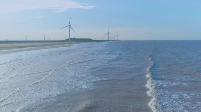 航拍大海海边风电清洁能源