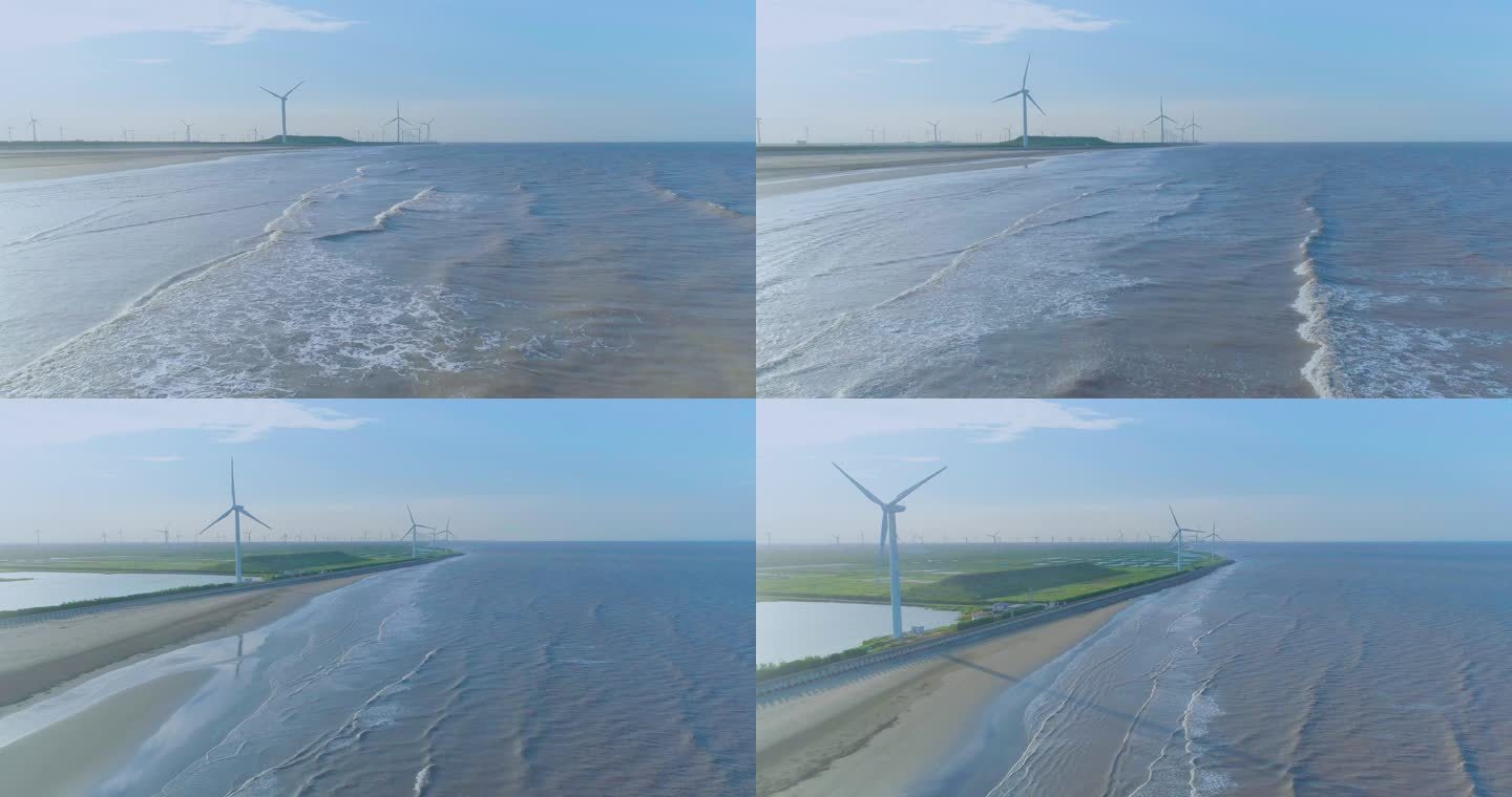 航拍大海海边风电清洁能源