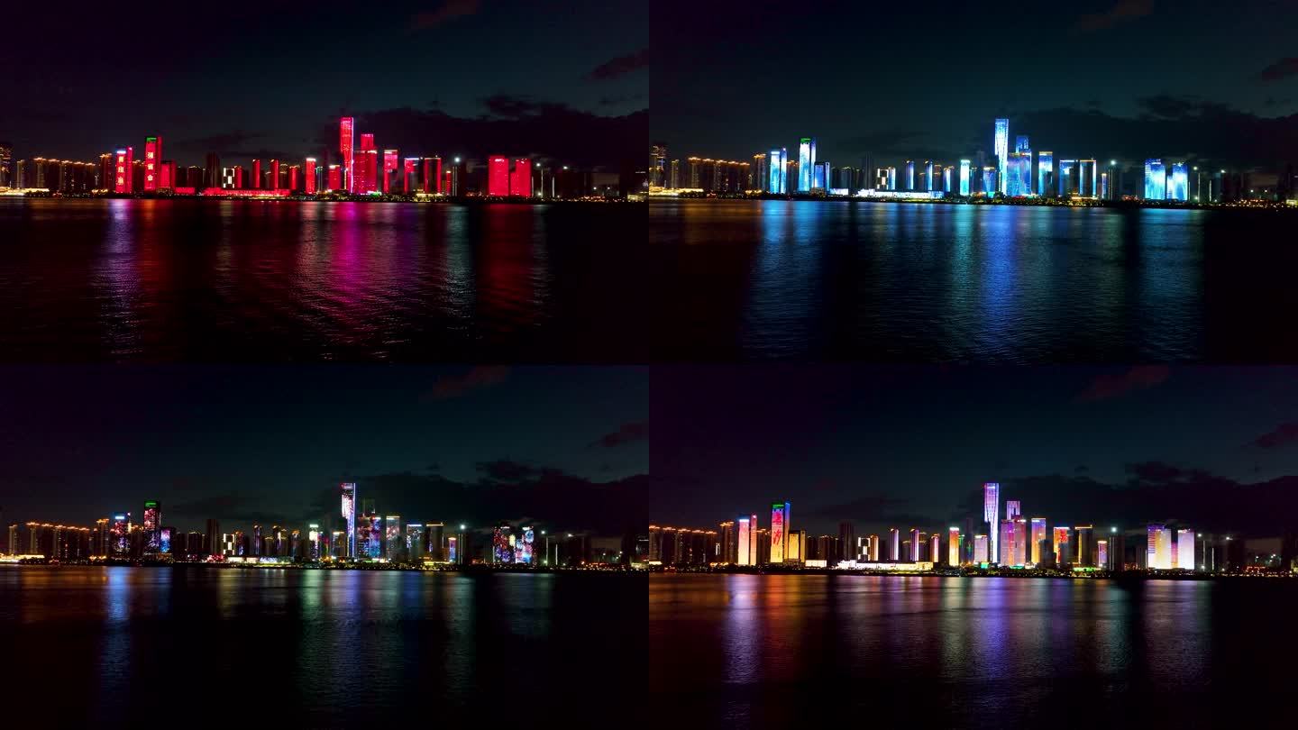 4K航拍长沙湘江沿岸夜景灯光秀