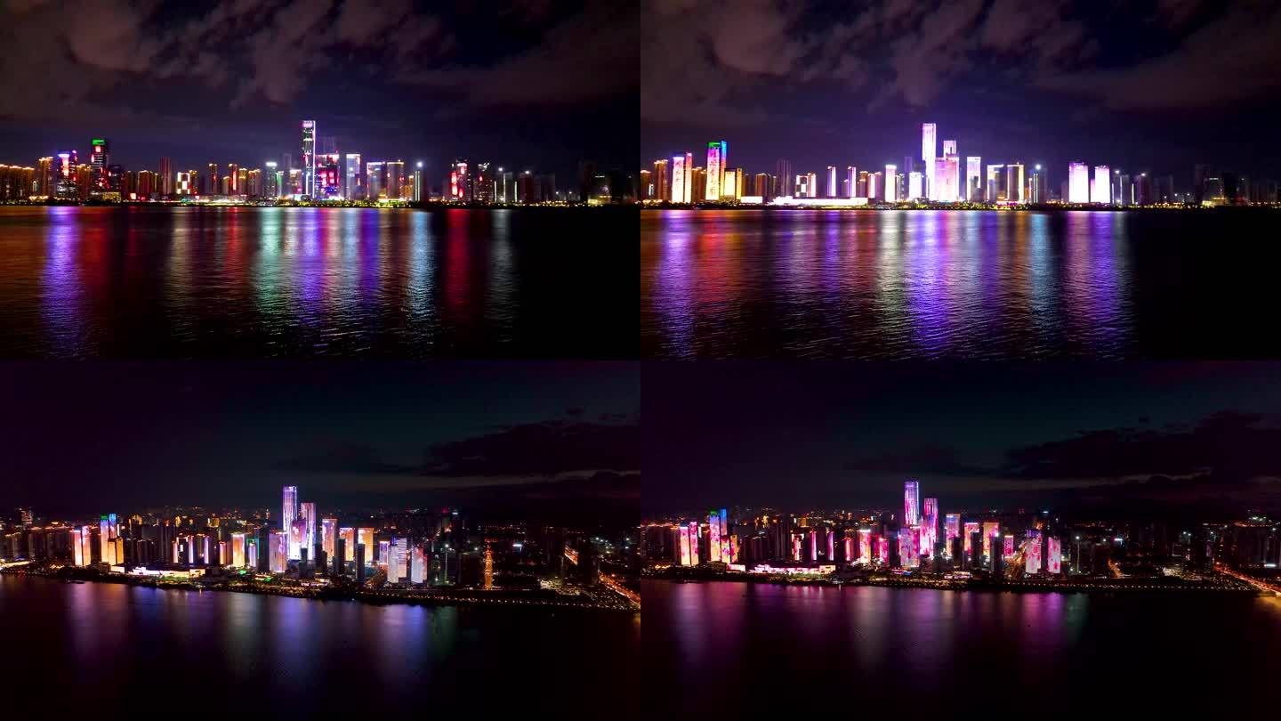 4K航拍长沙湘江沿岸夜景灯光秀3