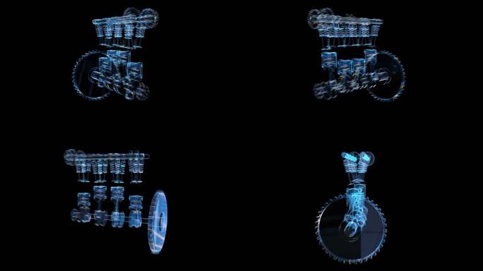 科技全息发动机活塞运转透明通道素材