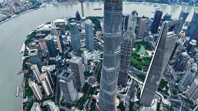 4K原创最新上海陆家嘴摩天大楼仰角航拍