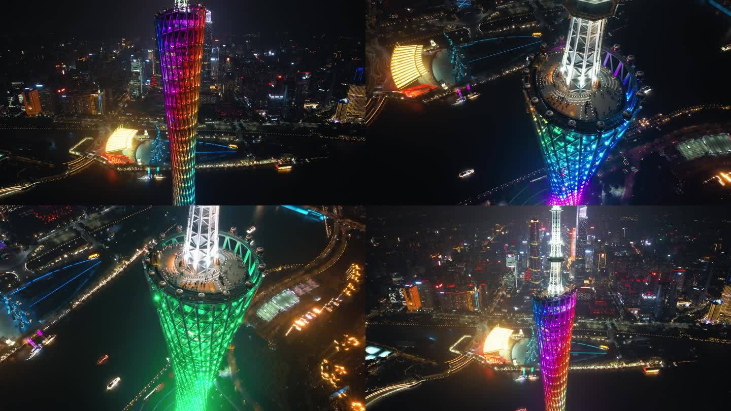 4k高清航拍广州珠江新城新中轴线夜景空镜