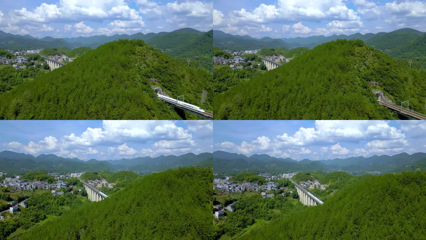 动车行驶穿过大山隧道