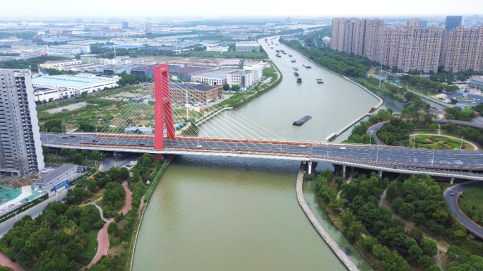4k航拍吴江运河大桥