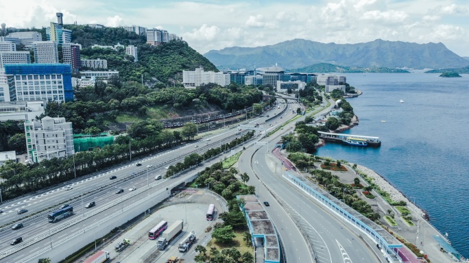 高清航拍香港中文大学香港科学园景色