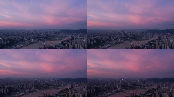 4K紫色的夕阳航拍