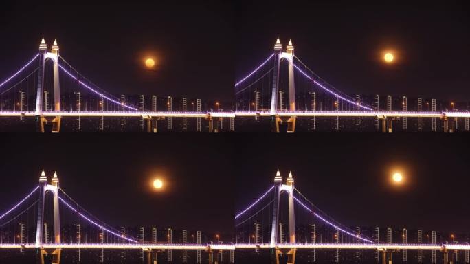 长沙夜景_三汊矶大桥满月初升