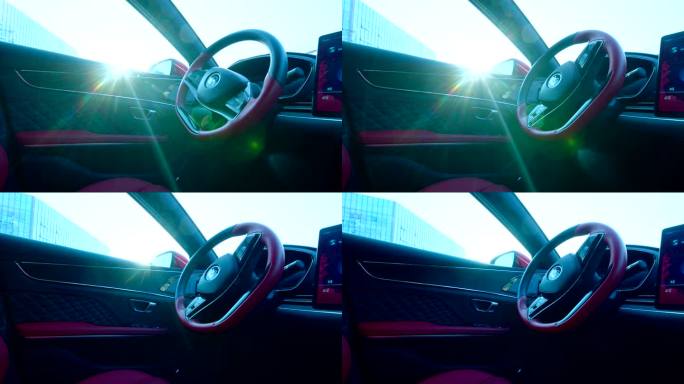 新能源汽车无人驾驶 方向盘 阳光光线背景