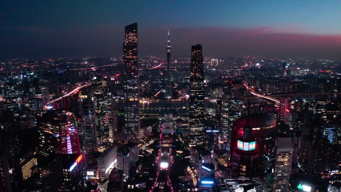 广州珠江新城内透夜景航拍