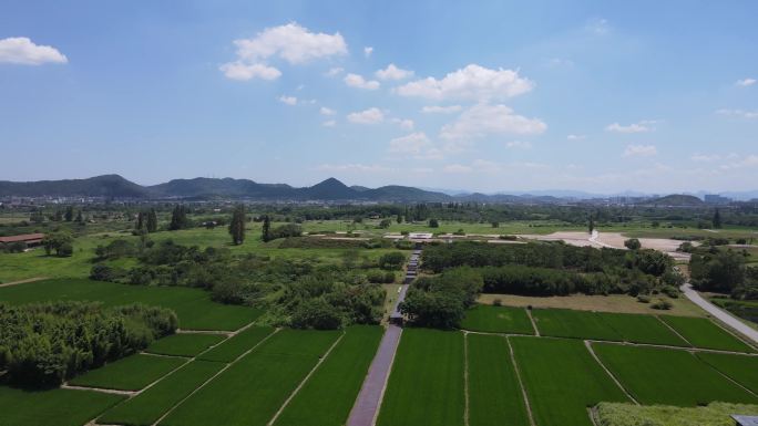 杭州良渚古城遗址内景航拍全景