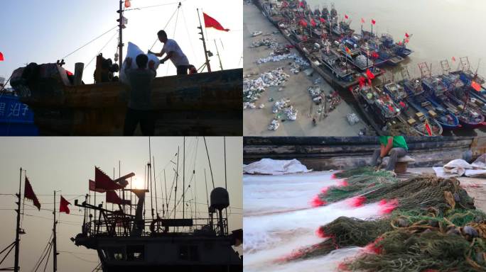 开海前准备—码头整理渔船 渔网