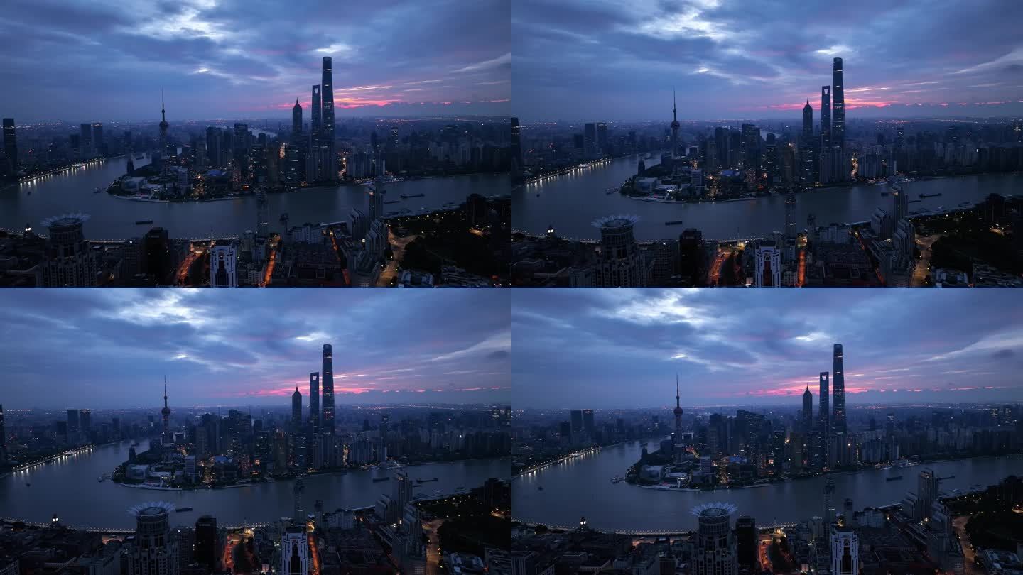 上海外滩陆家嘴清晨日出魔幻天台风天航拍