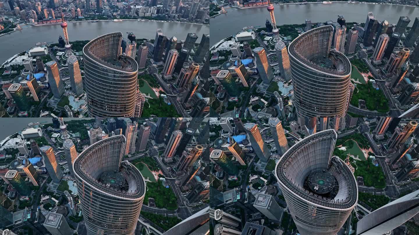 4K原创最新上海陆家嘴摩天大楼正扣航拍