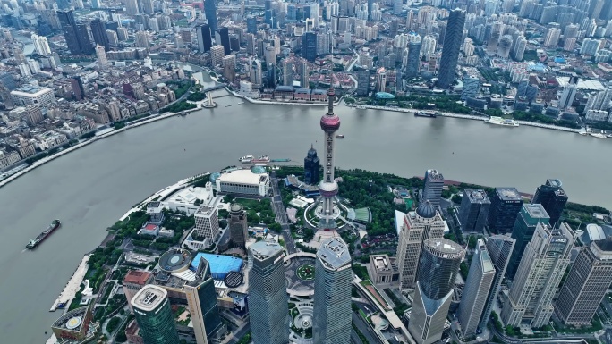 4K原创最新上海陆家嘴摩天大楼倒飞航拍