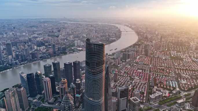 4K原创最新上海陆家嘴摩天大楼前推航拍
