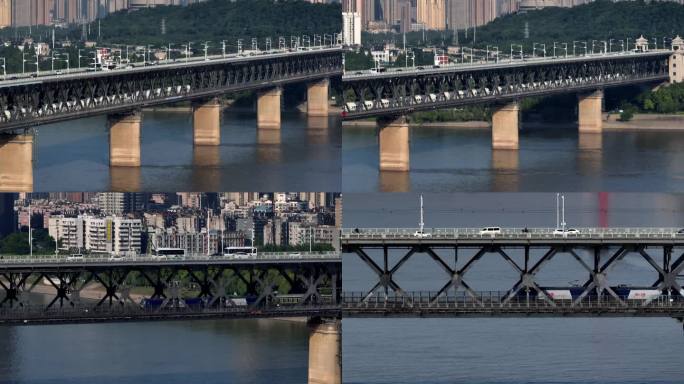 湖北武汉长江大桥和谐号绿皮车