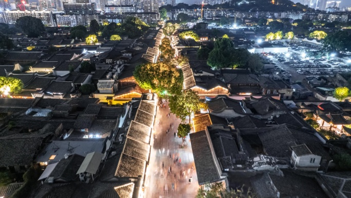 航拍福州三坊七巷旅游风景区夜景热闹街道