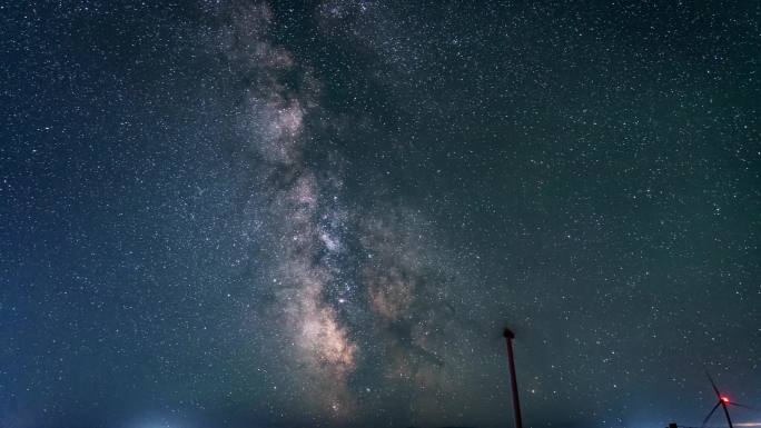 风电大风车上的银河星空延时