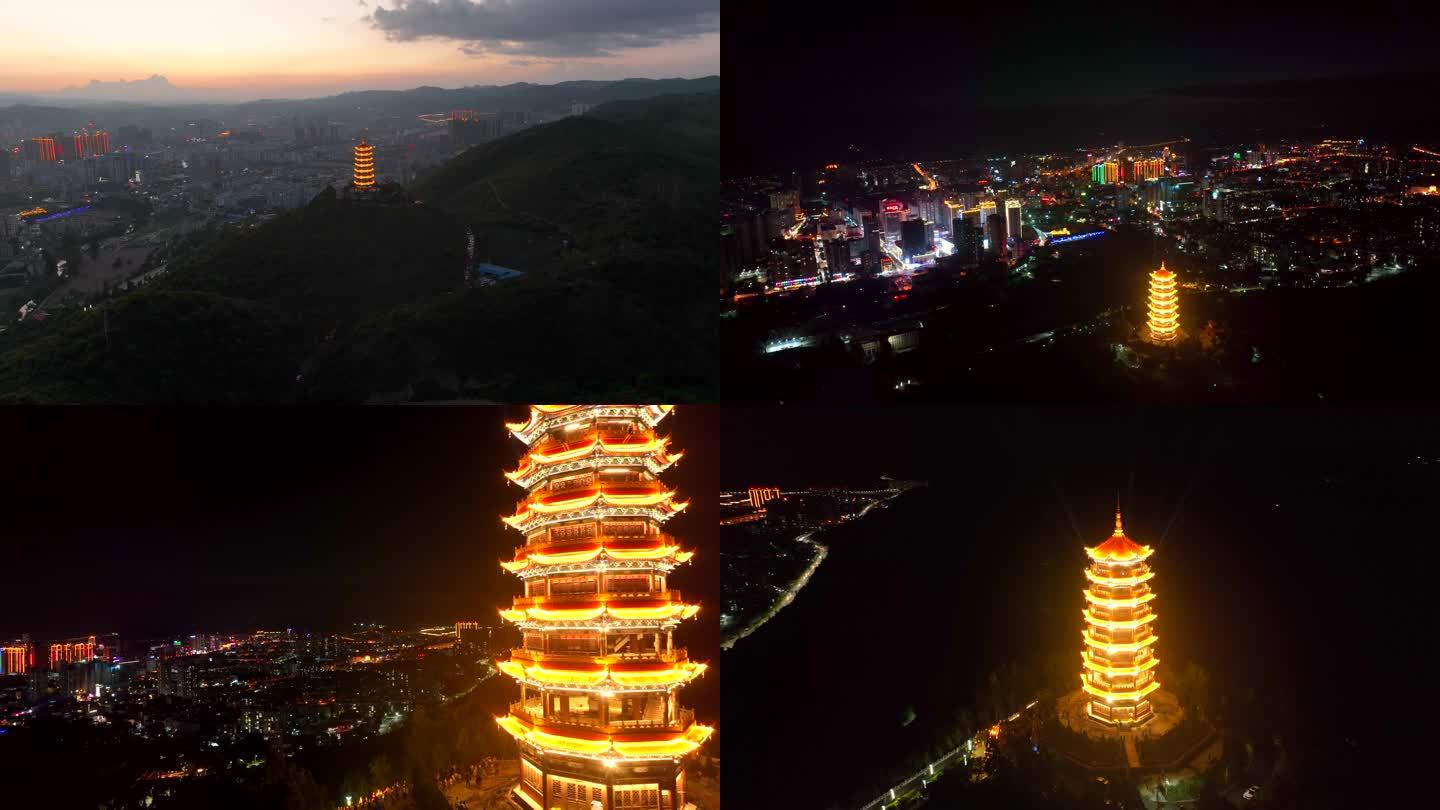 文山文笔塔夜景延时航拍