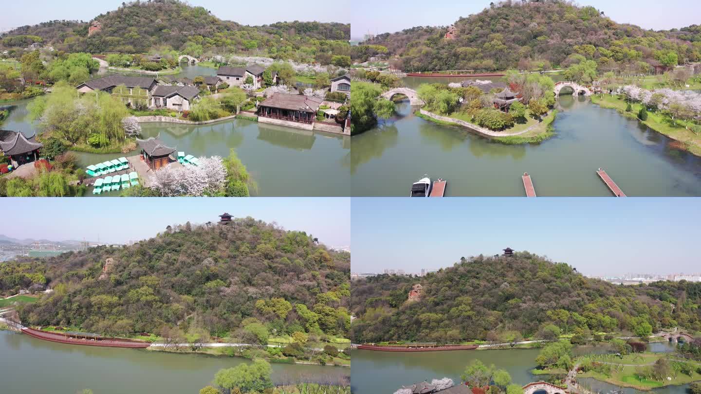 绍兴镜湖湿地公园航拍江南山水城市美景