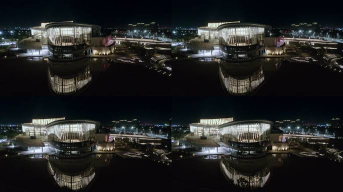 航拍九棵树未来艺术中心建筑夜景