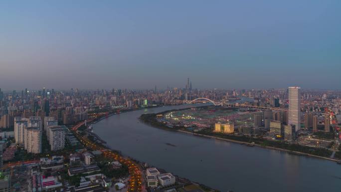 8K 上海徐汇俯瞰黄浦江蜿蜒陆家嘴日转夜