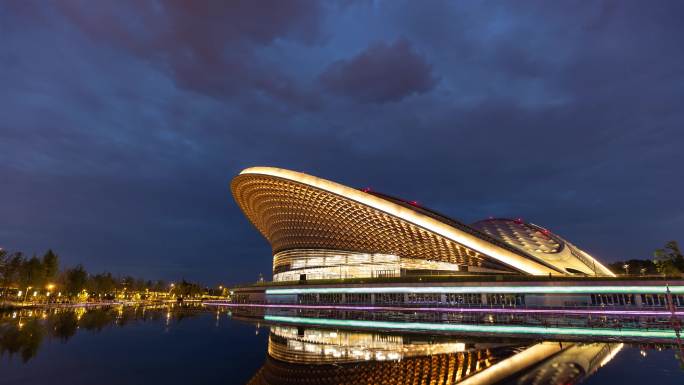 成都地标建筑露天音乐公园音乐广场夜景延时