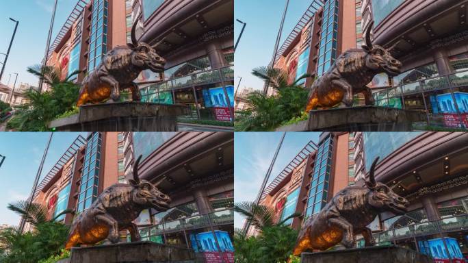 广州万国广场铜牛雕像延时摄影