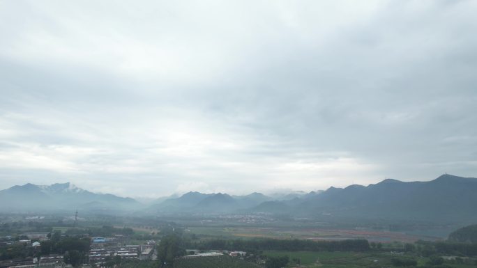 航拍村落远山风景郊区