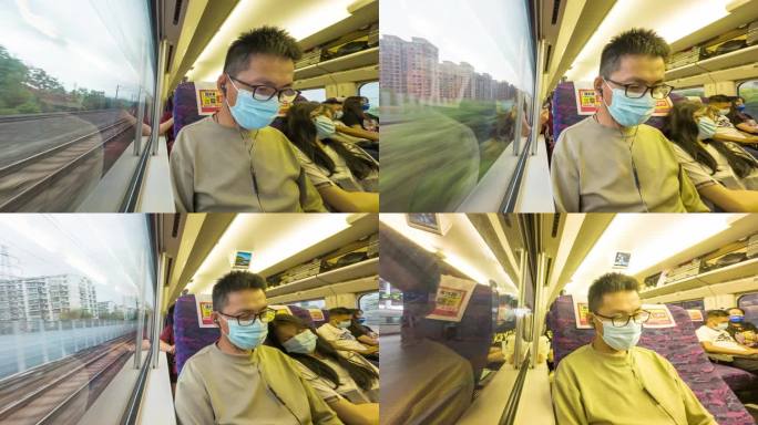 新冠病毒疫情中年男性乘客在高铁上延时