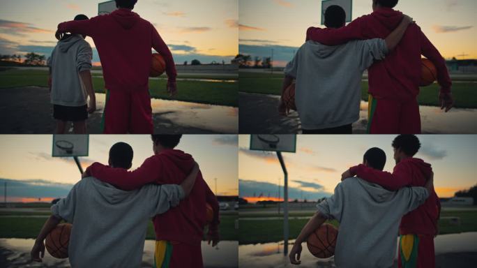 SLO-MO篮球运动员相互拥抱