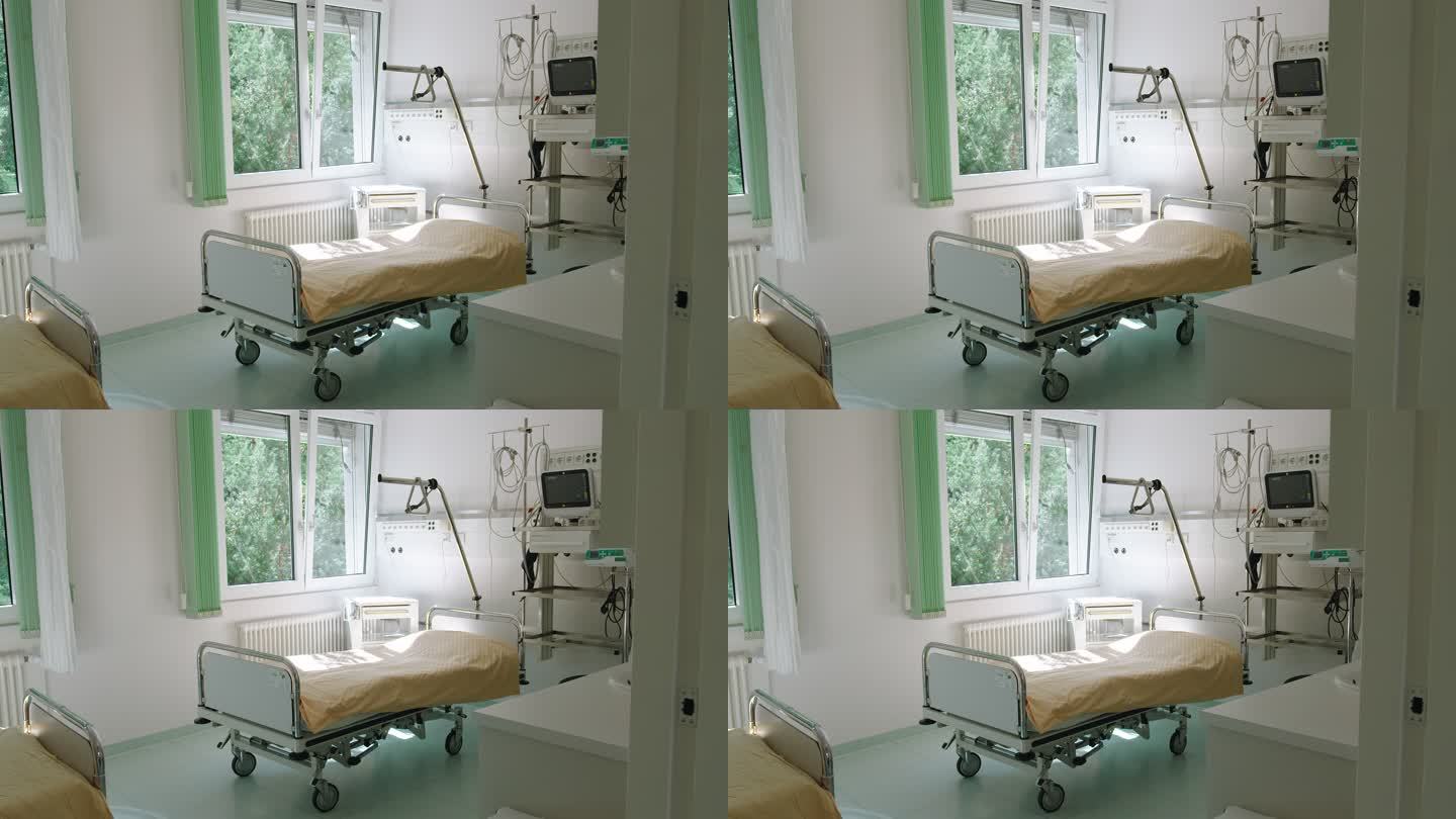 现代医院的空病房监护病房住院观察病床空镜