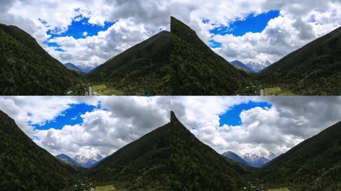 丹巴雅拉雪山峡谷蓝天云舒云卷云朵翻腾延时