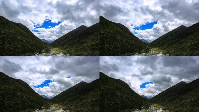 川西高原雅拉雪山蓝天白云云舒云卷天气变化
