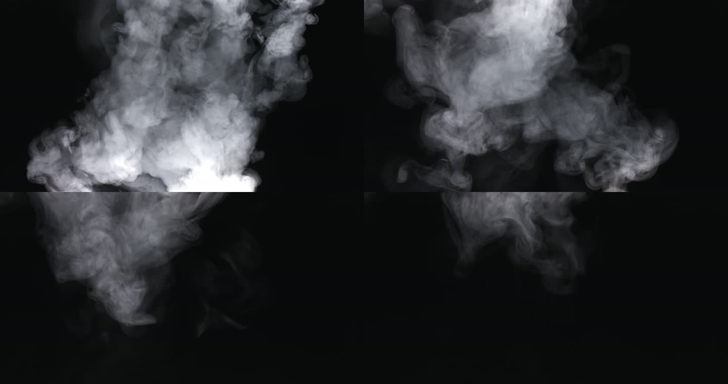 吹水平蒸汽，白烟在黑色背景上缓慢上升