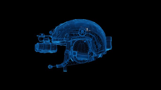 蓝色科技线条特种兵头盔透明通道素材