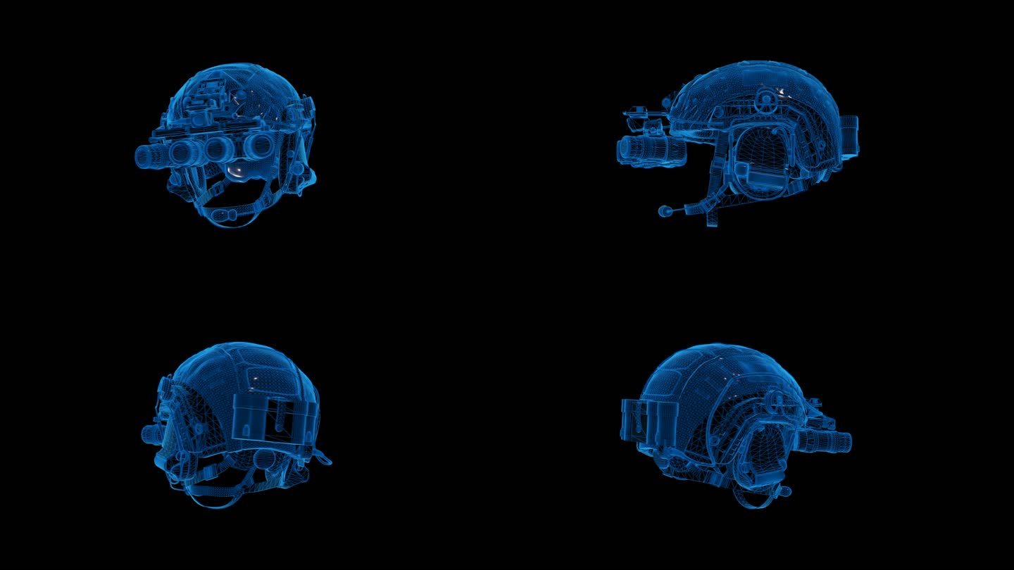 蓝色科技线条特种兵头盔透明通道素材
