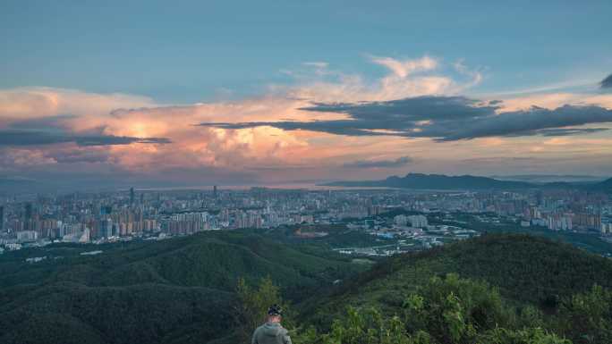 长虫山拍摄昆明城市日落延时