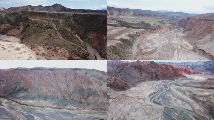 新疆省道101航拍峡谷丹霞地貌风光